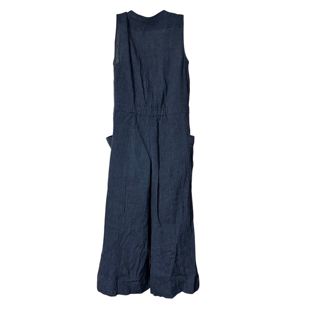 POETRY Dark Indigo Linen Blend Cropped Wide Leg Jumpsuit US 8 - Picture 4 of 12